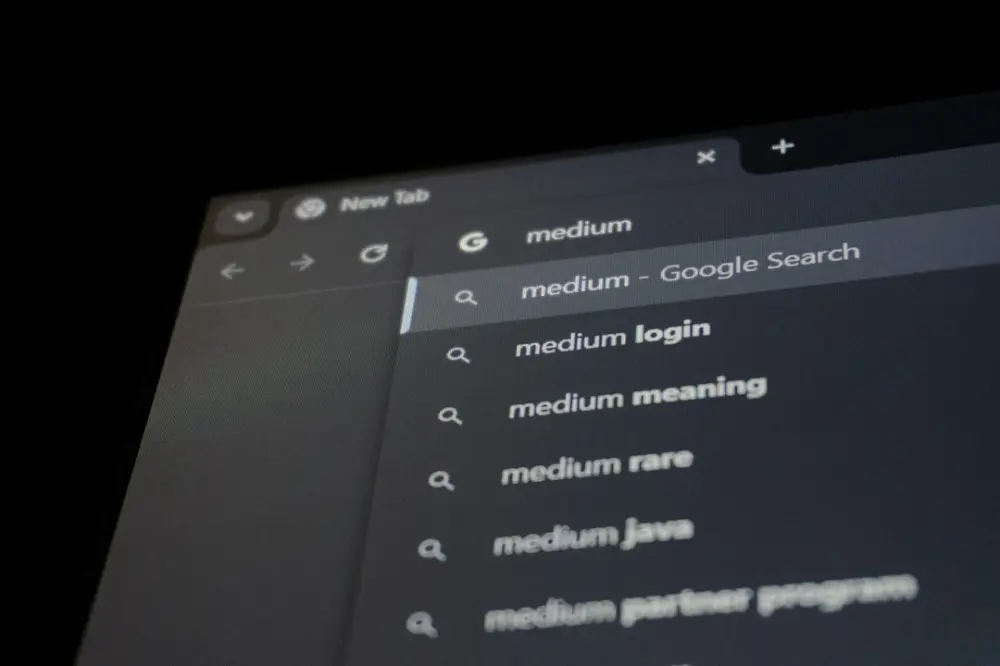 Browser search bar with medium suggestions, illustrating search foundations